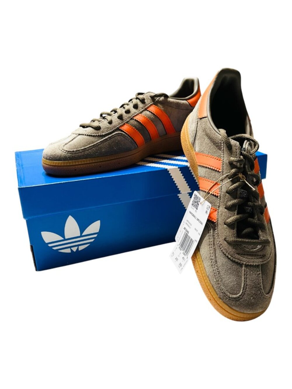 Men's Adidas Handball Spezial Shoe Cargo Brown w/Orange Stripes Size 7.5 NWT